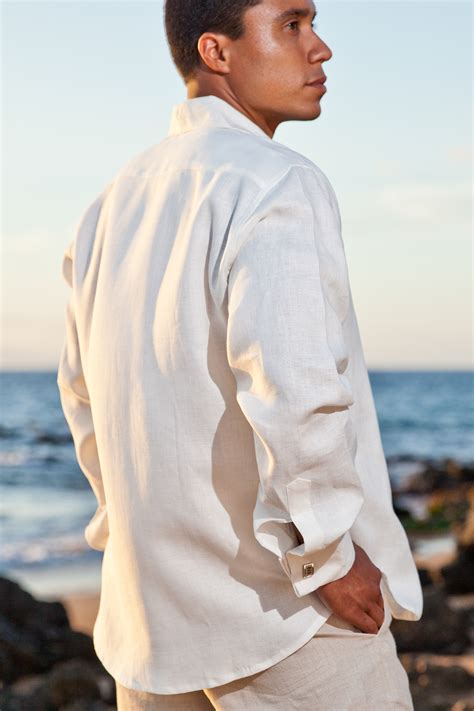 Yes, the men have to look good too! Mens French-cuffed, 100% Linen, Beach Wedding Shirt