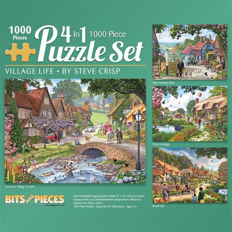 Bits And Pieces 4 In 1 Multi Pack Set Of 1000 Piece Jigsaw Puzzle For Adults Village Life