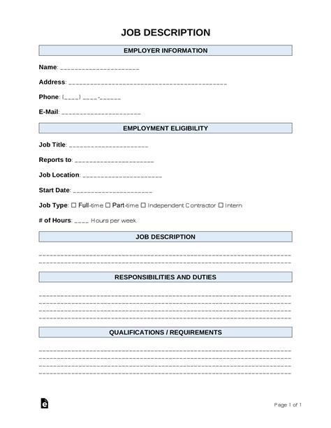 Free Job Description Template Sample Pdf Word Eforms