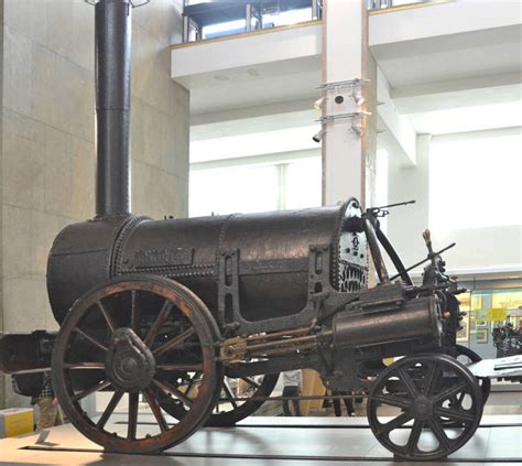 A replica of stephenson's 1829 steam locomotive the rocket. Stephenson's Locomotive Manufactury at Newcastle-on-Tyne