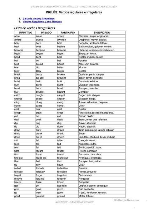 Lista De Verbos Regulares E Irregulares En Ingles En Todos Los Tiempos