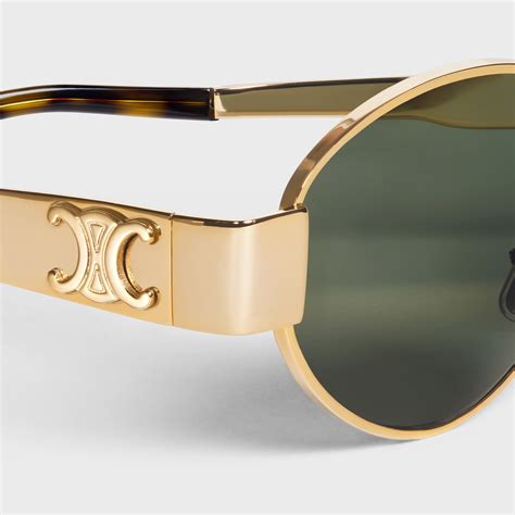Triomphe Metal 01 Sunglasses In Metal Gold Green Celine