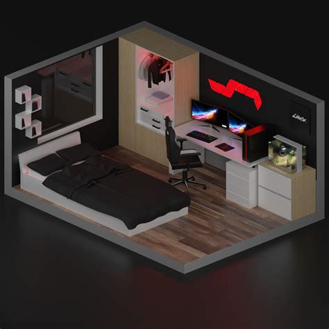 Gaming Room 3d Model Bedroom Setup Small Game Rooms Gaming Room Setup