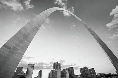 Saint Louis Arch And Downtown Skyscrapers In Black And White Photograph