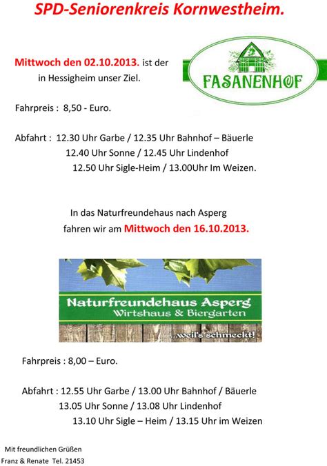 Bitte wählen sie eine filiale, um sämtlichen dazugehörigen informationen zu erhalten, wie. Seniorenausfahrten im Oktober - SPD Kornwestheim