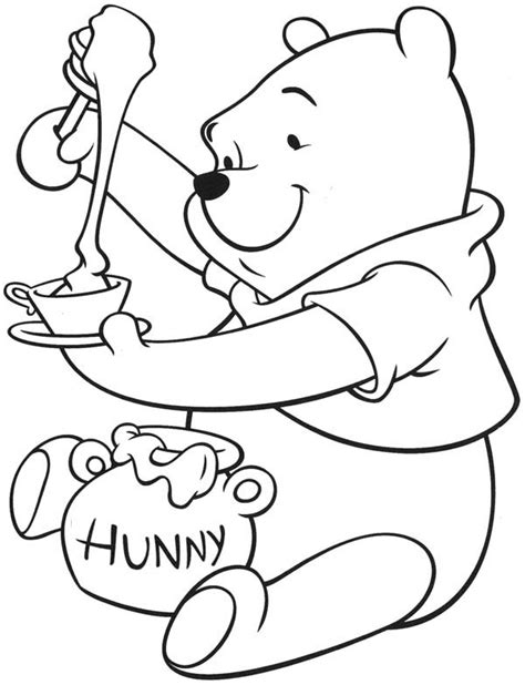 For example, you can print it on colored paper or print on white paper and let your kids color it in, a. Winnie The Pooh Enjoying Tea With Honey Coloring Page ...