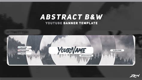Abstract Black And White Youtube Banner Template Clean Free Channel