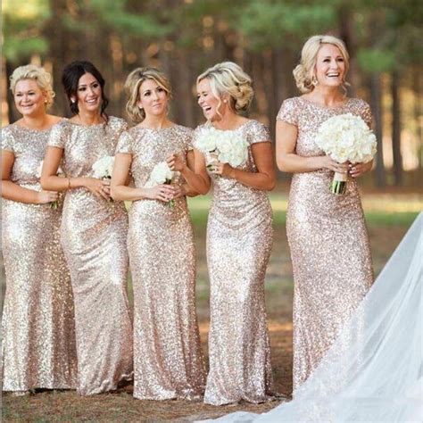 Sparkly Champagne Gold Sequins Bridesmaid Dresses Plus Size Backless