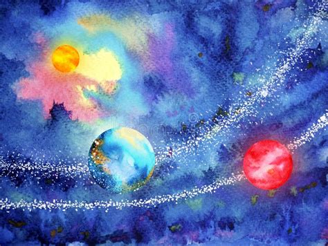 Abstract Art Universe Watercolor Painting Illustration Design Stock