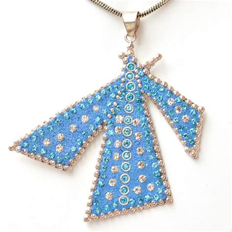 Handmade Blue Pendant Studded With Metal Rings And Rhinestones Maruti Beads