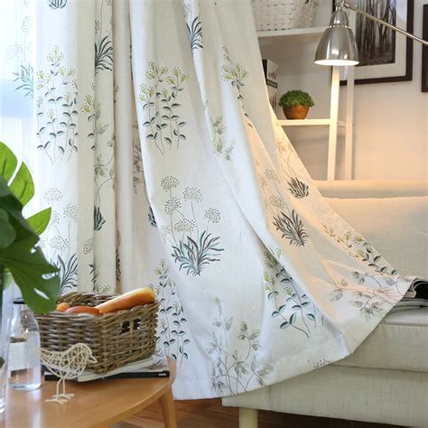 Rustic Floral Cotton Linen Curtains Sheer Tulle For Bedroom Living Room