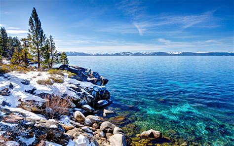 Download Wallpapers Lake Tahoe 4k Mountain Lake Winter Coast