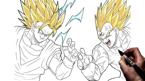 How To Draw Goku Vs Majin Vegeta Step By Step Dragon Ball Youtube