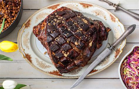 Add the ham shank to the pot and pour in chicken stock. Fresh Ham With Maple-Balsamic Glaze Recipe - NYT Cooking