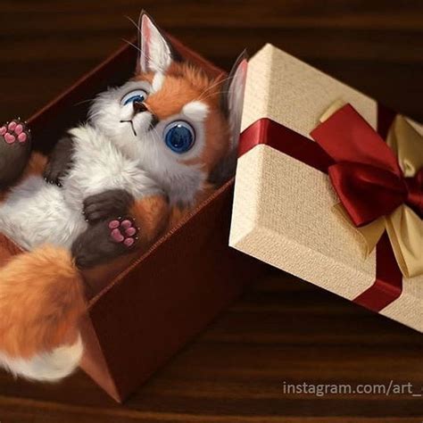 An Orange And White Cat In A Box With A Red Bow