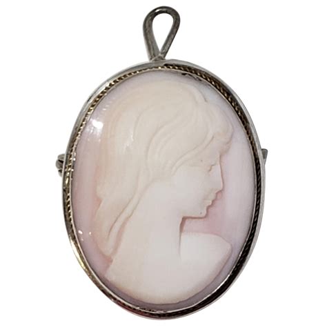Antique European Silver Shell Cameo Brooch Pendant Marked 800 Made In
