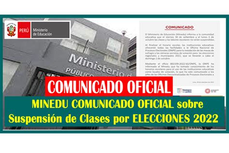 MINEDU COMUNICADO OFICIAL sobre Suspensión de Clases por ELECCIONES