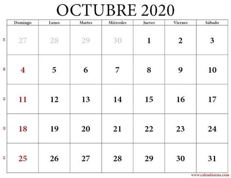 Calendario Octubre 2020 Con Festivos Calendarena