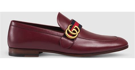 Gucci Leather Loafer With Gg Web In Red For Men Lyst