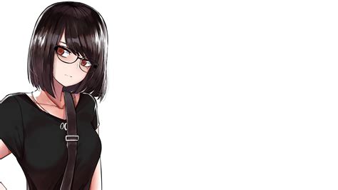 Download 1920x1077 Anime Girl Black Short Hair Meganekko Shirt