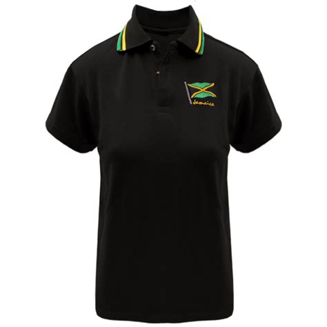 Ladies Jamaica Flag Embroidered Golf Shirt Sun Island Jamaica