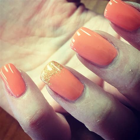 Essie Peach Side Babe With Gold Glitter Nails By Kim Nails How To Do Nails