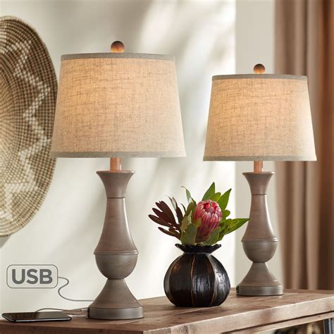 Regency Hill Traditional Table Lamps 25 High Set Of 2 With Usb Port