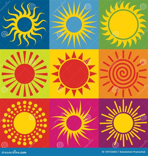 Ajuste Dos ícones Diferentes Do Sol Ilustração Do Vetor Ilustração Do