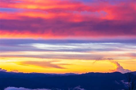 Premium Photo Colorful Sunset Over The Mountain Hills Thailand