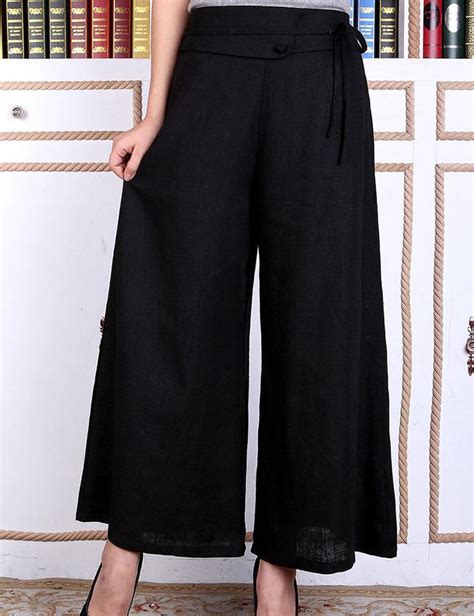 Sexy Black Female Cotton Linen Wide Leg Pant Chinese Women Trousers Casual Long Loose Pants Size