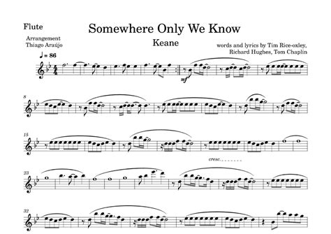 Somewhere Only We Know Arr Thiago Araujo Sheet Music Keane Flute