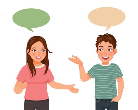 Young Couples Woman And Man Having Conversation Talking To Each Others With Speech Bubbles