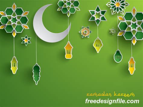 Green Ramadan Background With Decor Glantern Vector 01 Vector