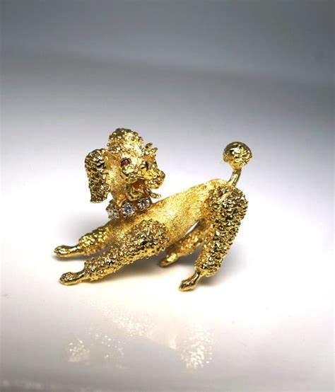 Vintage 14k Gold Poodle Brooch Beautiful Ruby Eyes By Jewelryciti