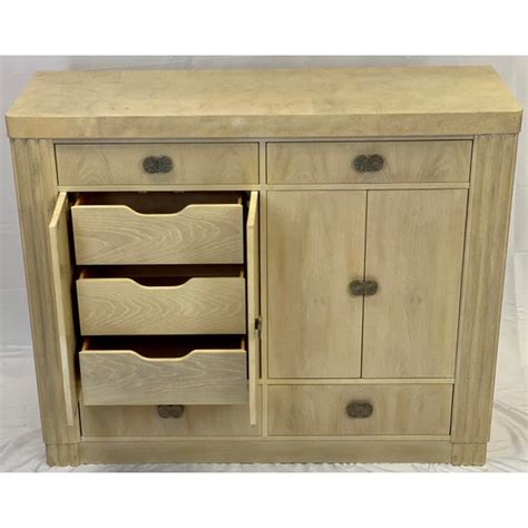 Pickled cabinets are typically done on oak, ash, or woods with an open grain. Art Deco Hickory White Pickled Oak Cabinet | Chairish