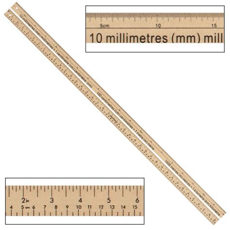 Wooden Rule Meter Yard Stick Ruler Imperial Metric Measurements Mm Cm