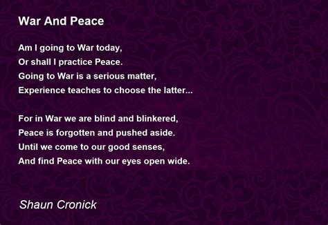War And Peace War And Peace Poem By Shaun Cronick