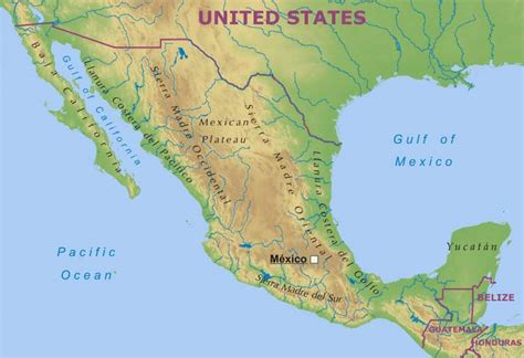 Physical Map Of Mexico Map Of The Usa With State Names