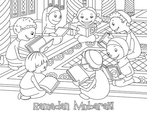 Coloring Page: Ramadan Mubarak at Masjid