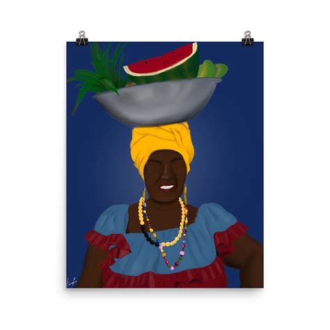 traditional haitian art gicleé quality art prints black woman fruit wall art haitian flag