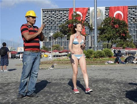 Bikini Clad Woman Joins Standing Protesters In Istanbul S Taksim Square