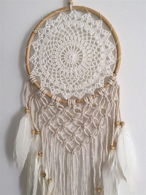 White Crochet Dream Catcher With Feathers White Dream Catcher Etsy
