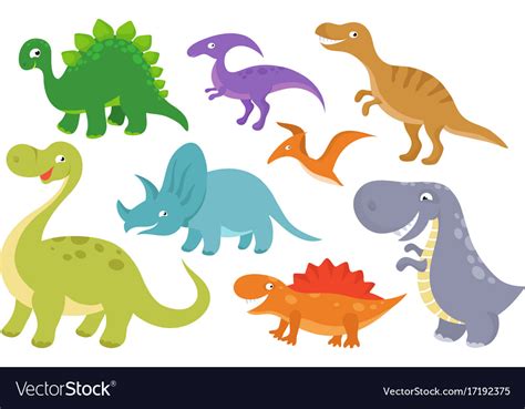 Cute Cartoon Dinosaurs Clip Art Funny Dino Vector Image