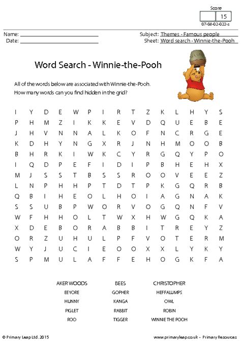 word search winnie  pooh