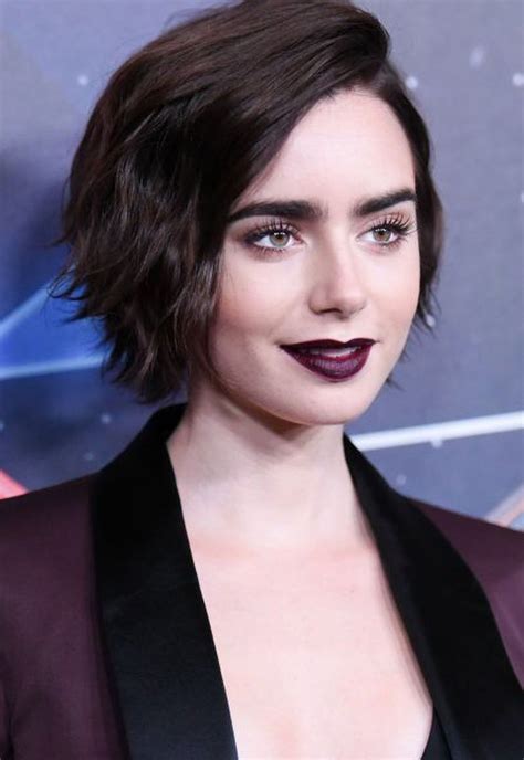 Lily Collins Dark Gothic Makeup Look And Short Hair Style Short Hair