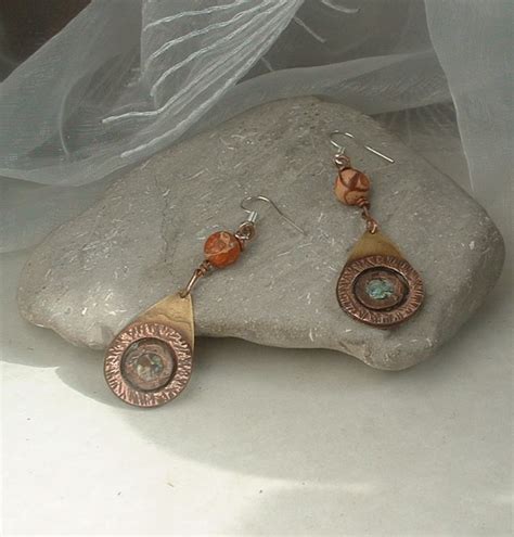 Rustic Copper Brass Teardrop Dangle Earrings Folksy