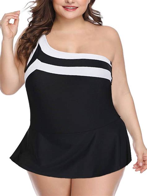 Mid Ten Ladies Women Swimsuit Plus Size One Piece Swimdress Black