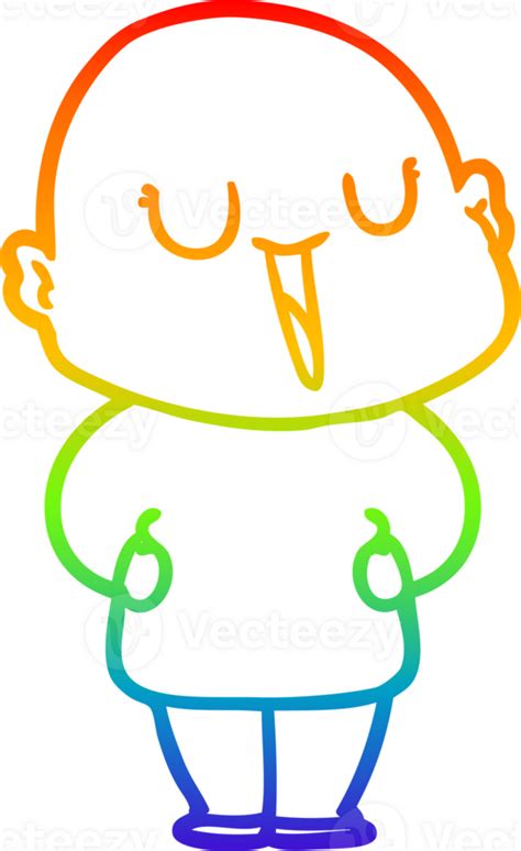 Rainbow Gradient Line Drawing Happy Cartoon Bald Man 36356163 Png