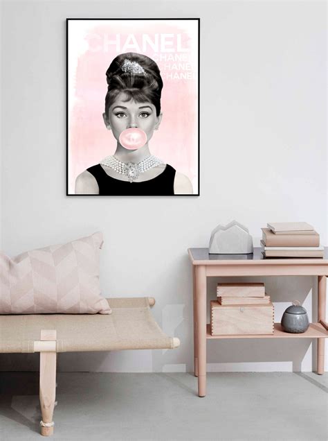 Chanel Print Fashion Wall Art Audrey Hepburn Bubblegum Art Etsy