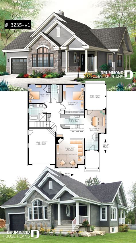 Ranch Bungalow House Plan With Galley Kitchen Open Floor Plan Concept